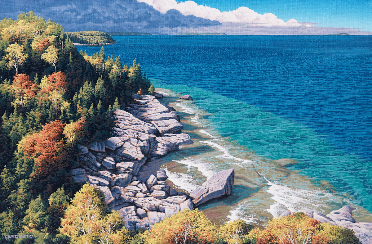 E. Robert Ross, Distant Thunderstorm (Bruce Penninsula), acrylic on canvas, 2020