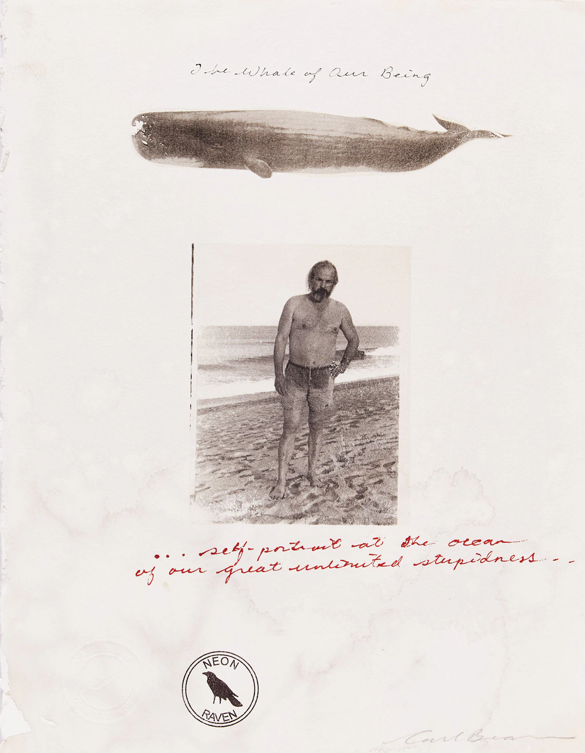 Carl Beam, Self-portrait at the ocean of our great unlimited stupidness , mixed media on paper