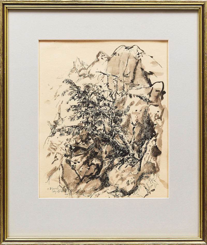 Arthur Lismer, Tree and Rock Study, ink and wash on paper, 1963 - view 2