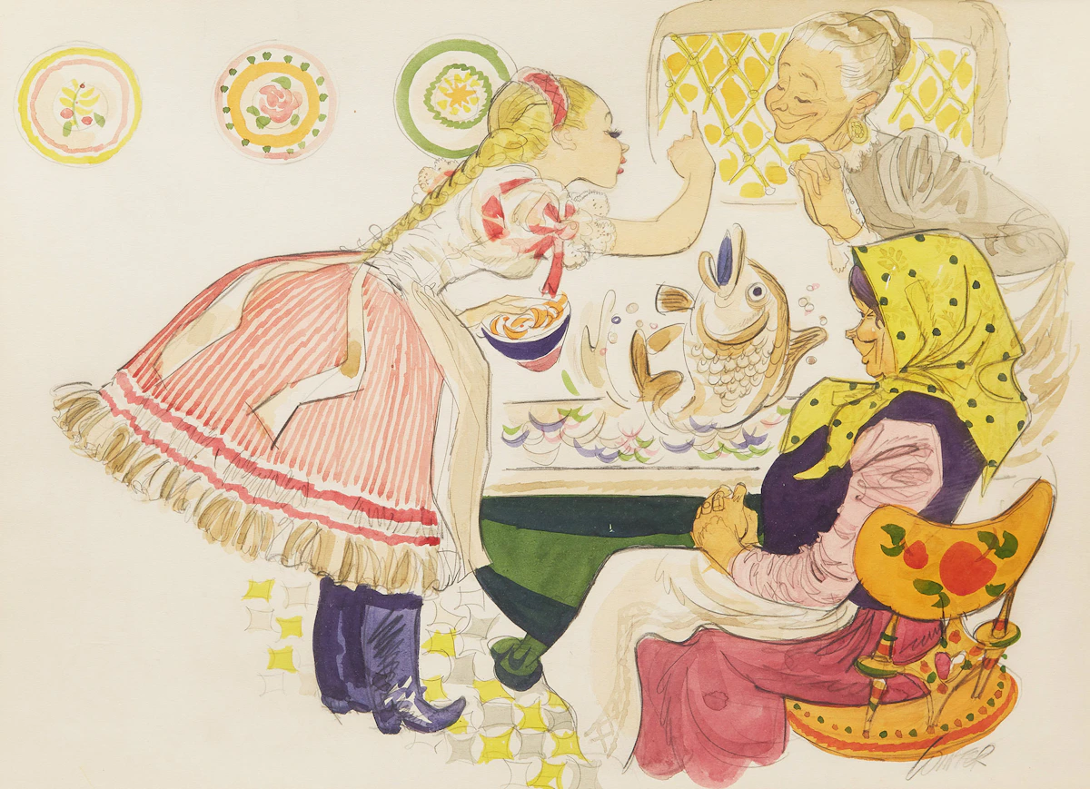 William Arthur Winter, Fish for Dinner, watercolour and graphite on paper