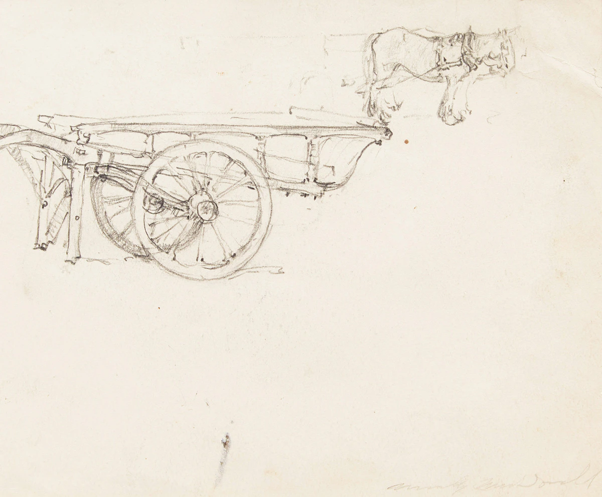 Manly Edward MacDonald, Horses and Carriage; Pair of Figure Studies, two pencil sketches