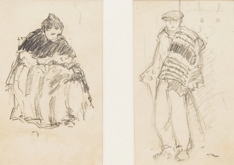 Manly Edward MacDonald, Horses and Carriage; Pair of Figure Studies, two pencil sketches - view 4