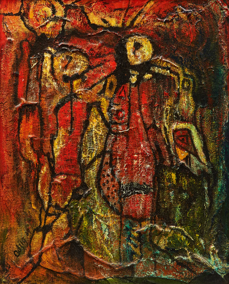 Daphne Odjig, Treaty Day, mixed media on canvas board