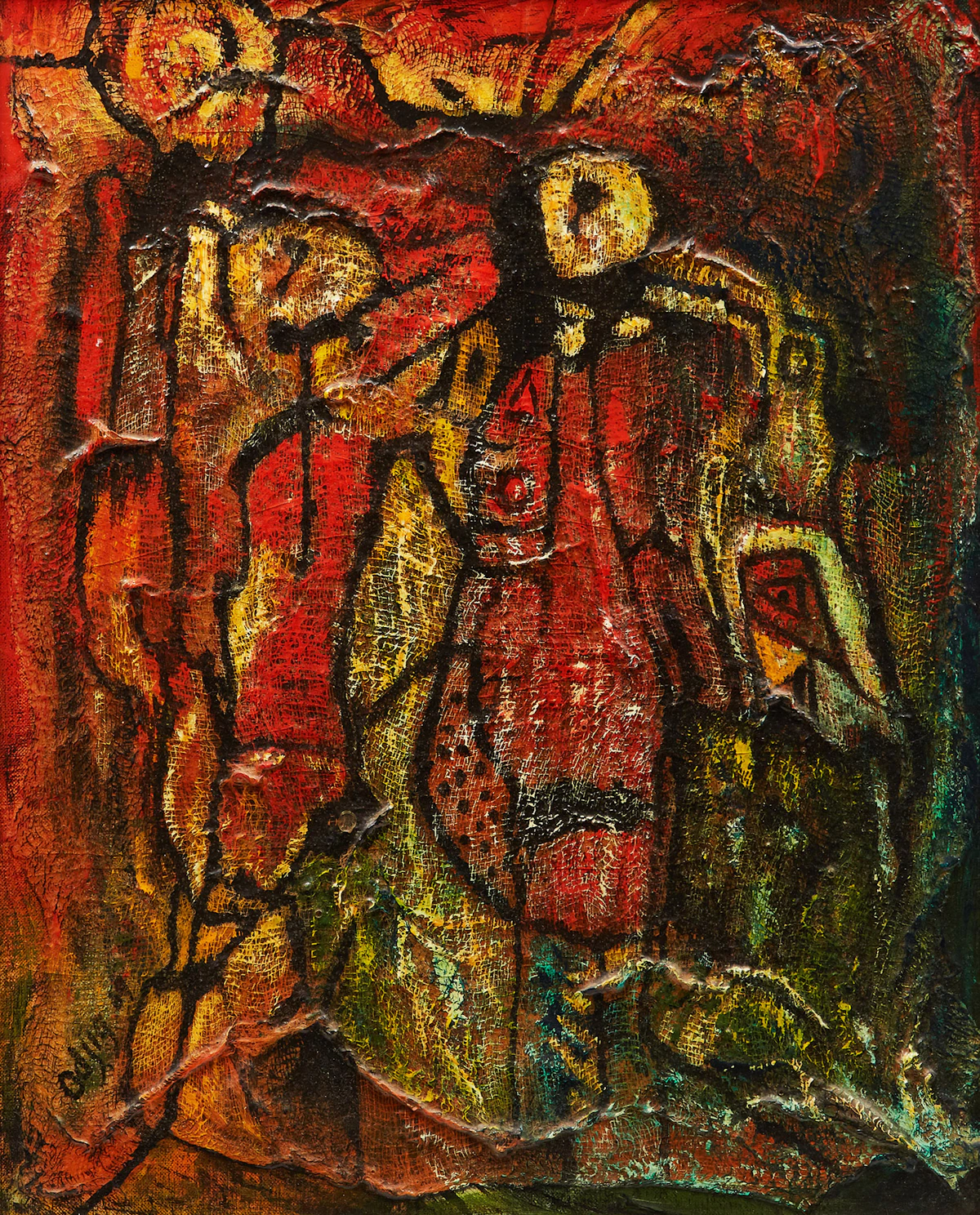 Daphne Odjig, Treaty Day, mixed media on canvas board, 1969
