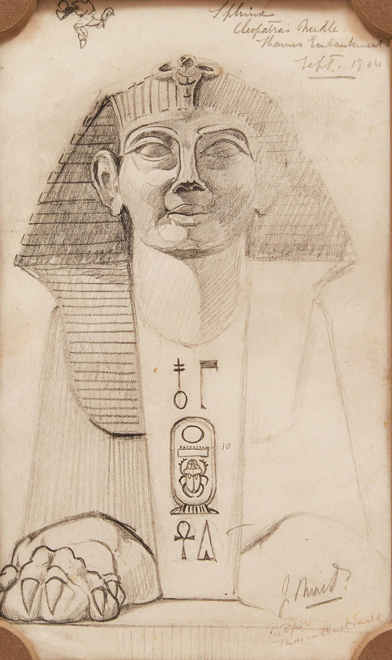 James Edward Hervey MacDonald, Sphinx, Cleopatra’s Needle, Thames Embankment, Left, graphite on sketchbook paper