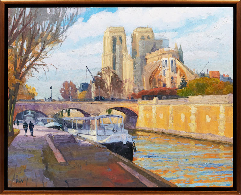 Rejean Roy, Notre Dame de Paris après le feu, oil on  board, 2020 - view 2