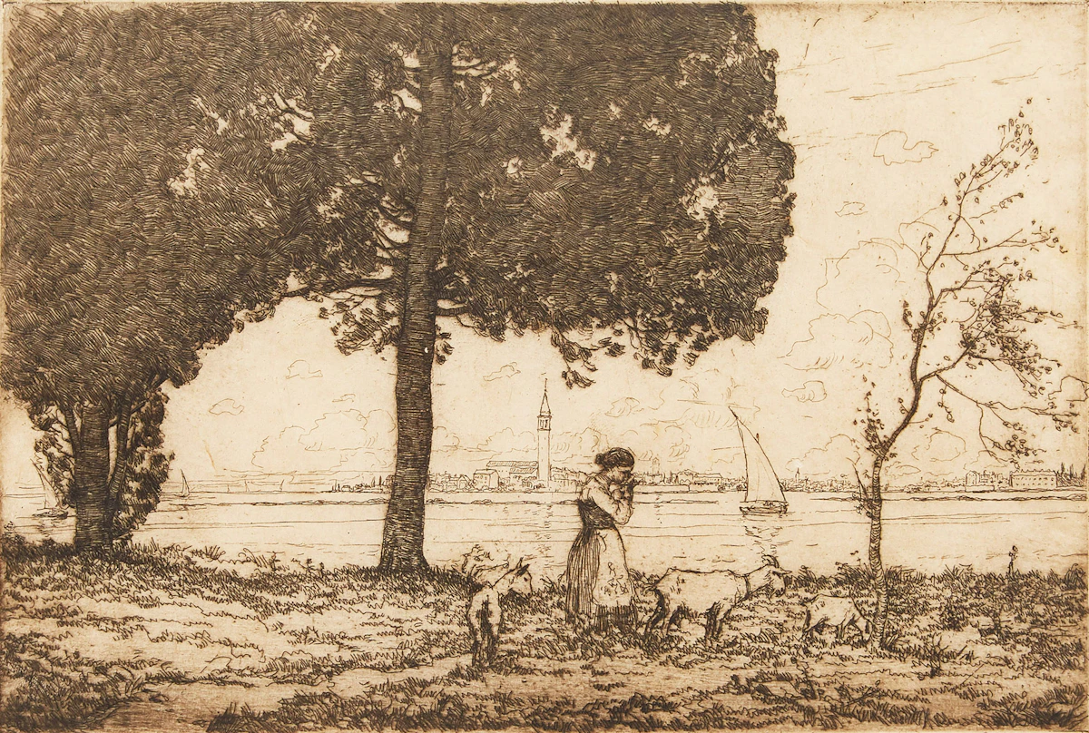 Clarence Alphonse Gagnon, Isola San Burano, Venice, etching, 1906