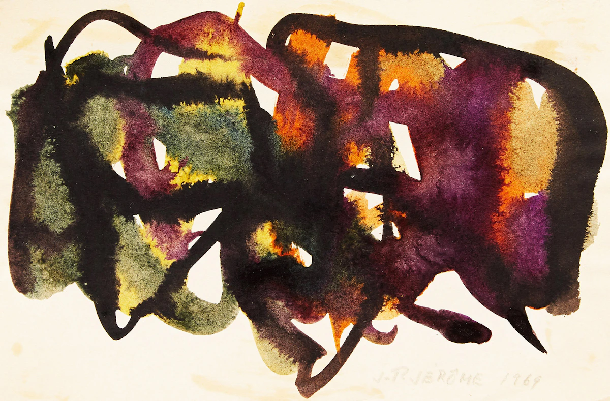 Jean-Paul Jérôme, Taches d’encre (violet), watercolour, 1969