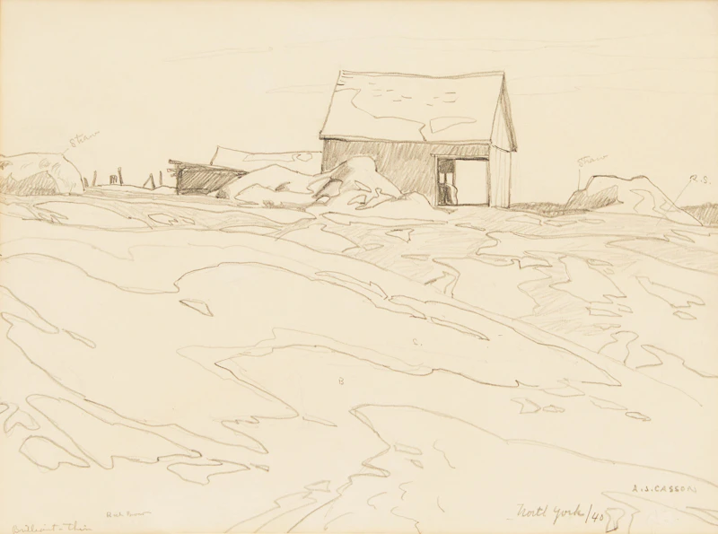 Alfred Joseph Casson, A Barn in North York, pencil sketch