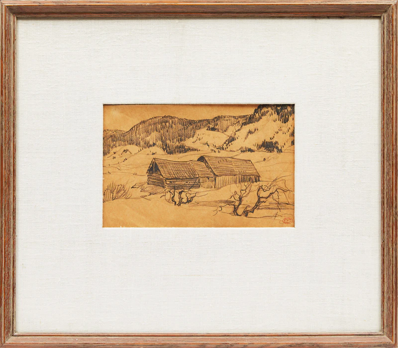Clarence Alphonse Gagnon, Grange à la campagne, graphite on paper - view 2