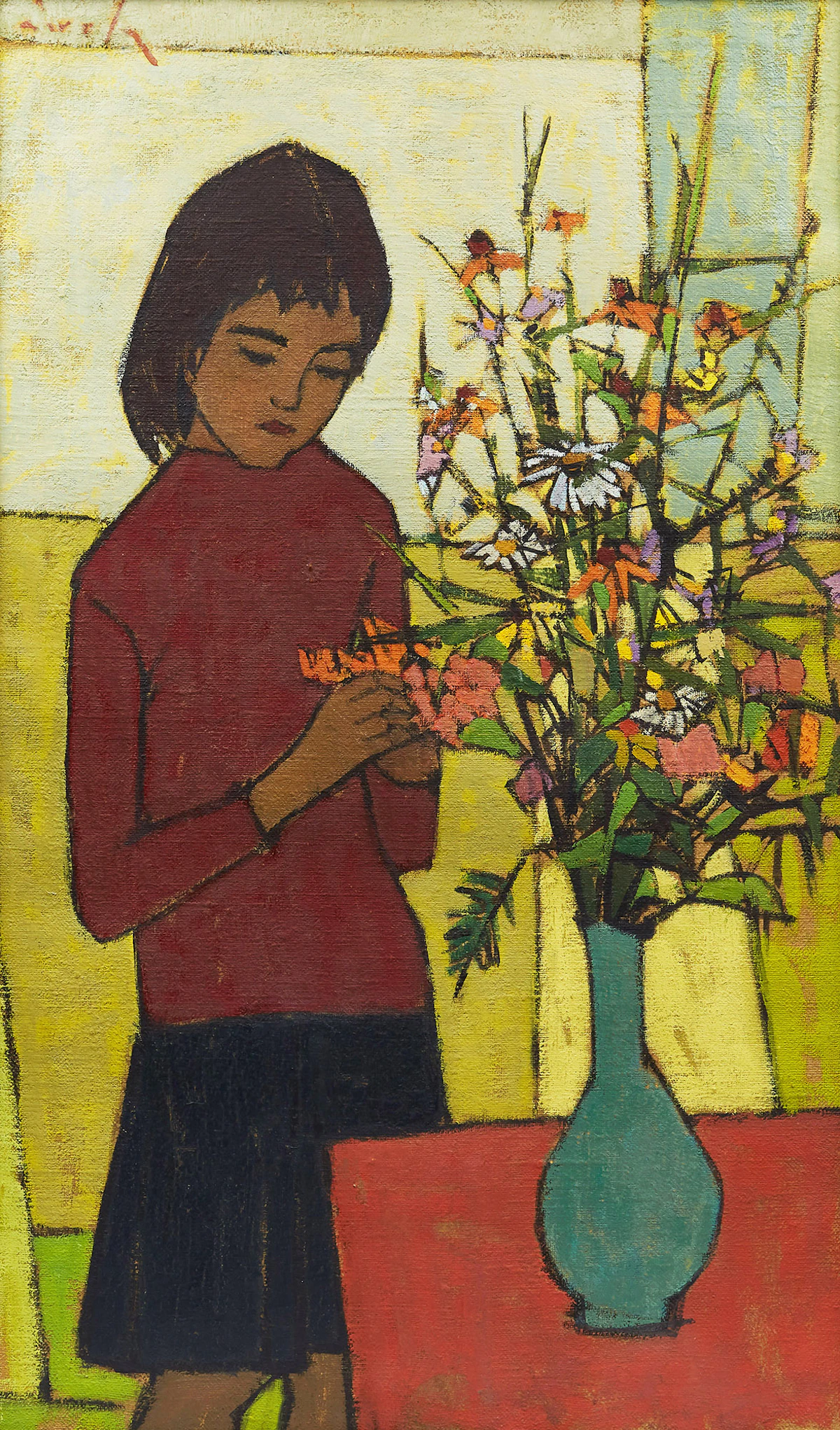 Paavo Airola, Eva with Flowers, oil on canvas