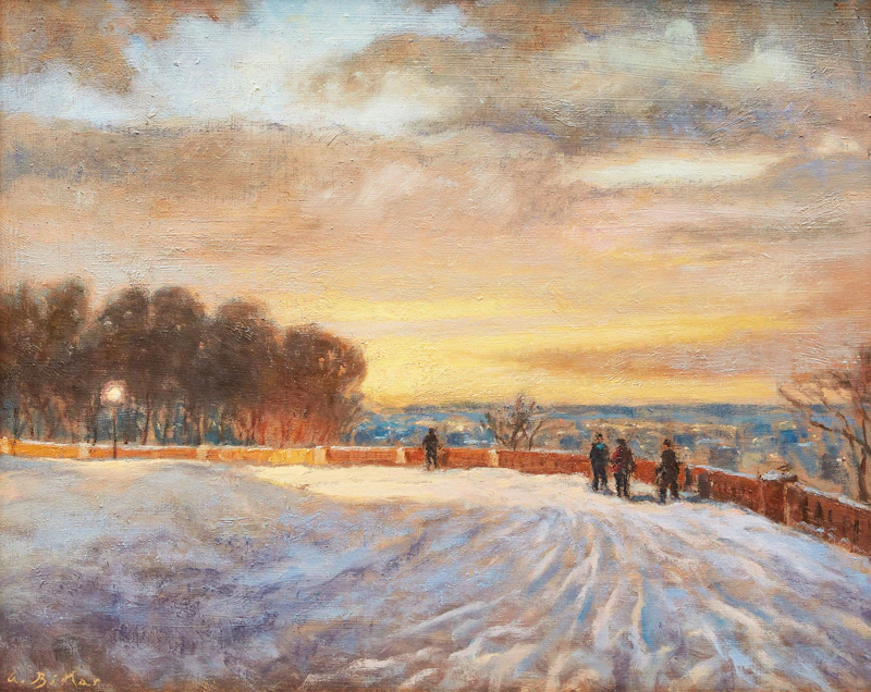 Antoine Bittar, Sunrise, Mount-Royal Lookout, oil on board