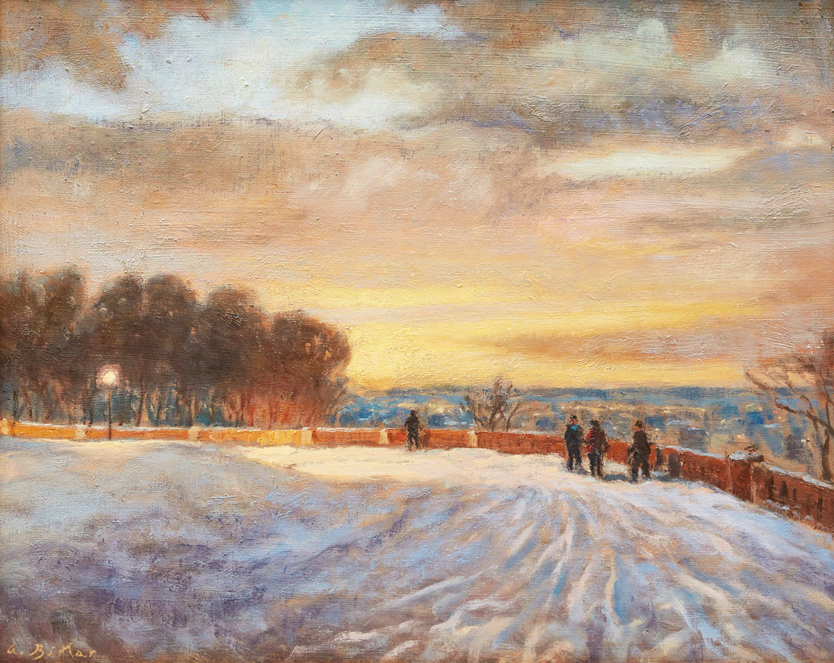 Antoine Bittar, Sunrise, Mount-Royal Lookout, oil on board