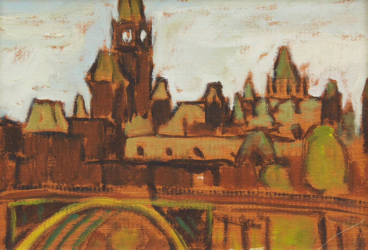 Robert Francis Michael McInnis, Parliament Buildings, Ottawa, oil on board, 1983