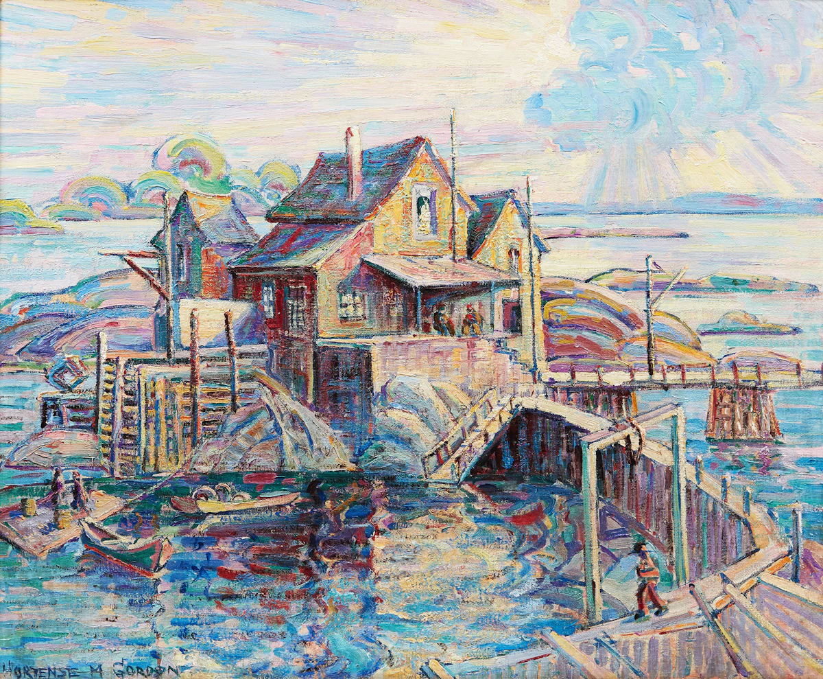 Hortense Mattice Gordon, Friendship Island, Maine (Lobster Pond), oil on canvas, circa 1945