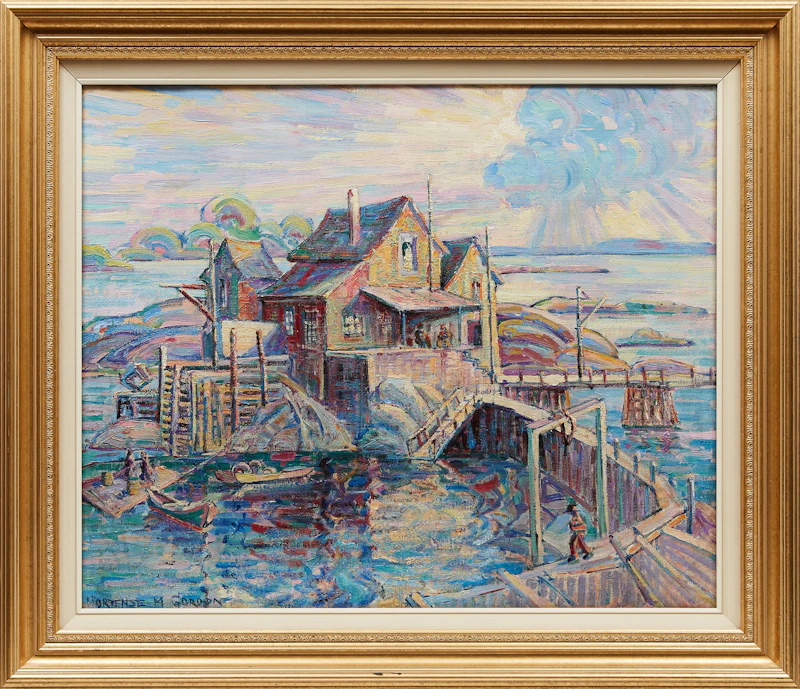 Hortense Mattice Gordon, Friendship Island, Maine (Lobster Pond), oil on canvas, circa 1945 - view 2