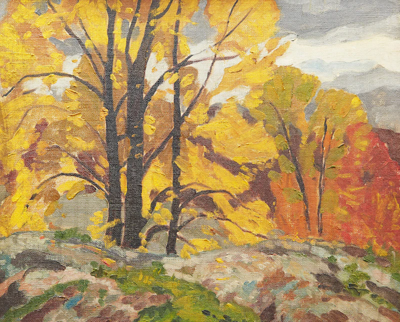 George Henry Griffin, Autumn Shoreline Landscape, oil on board - view 1