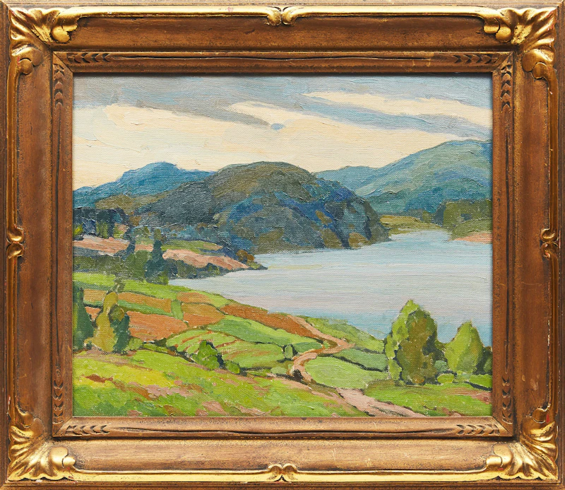 George Henry Griffin, Shoreline Landscape with Mountains, oil on board, 1935 - view 2