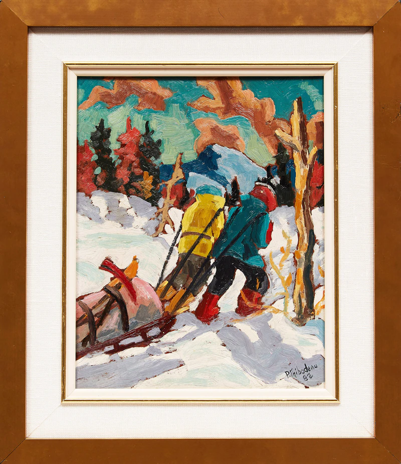 Pauline Thibodeau Paquin, Hauling a Heavy Sled, oil on masonite, 1982 - view 2