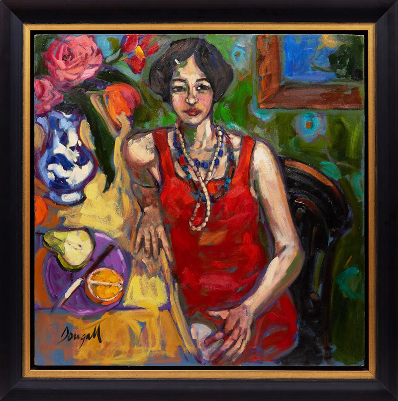 Jae Dougall, Pose in Red Dress, acrylic on canvas - view 2