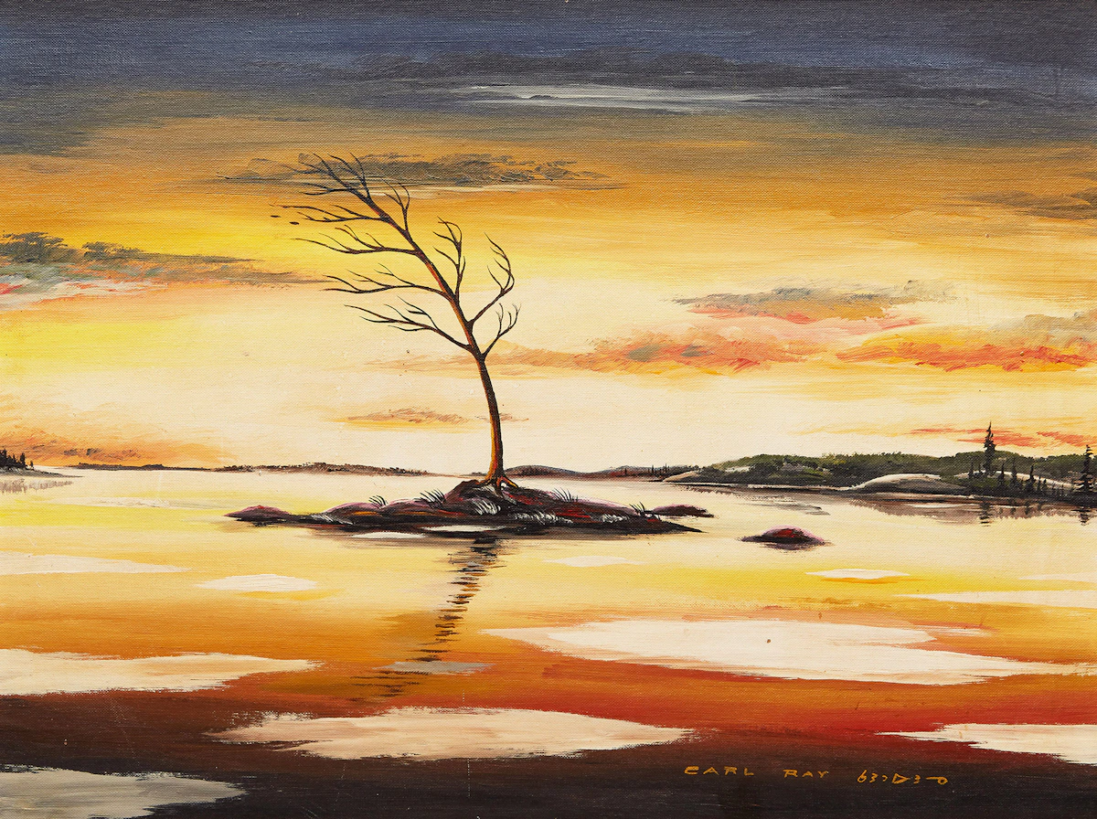 Carl Ray, Hanging on for Life, oil on canvas board, 1970