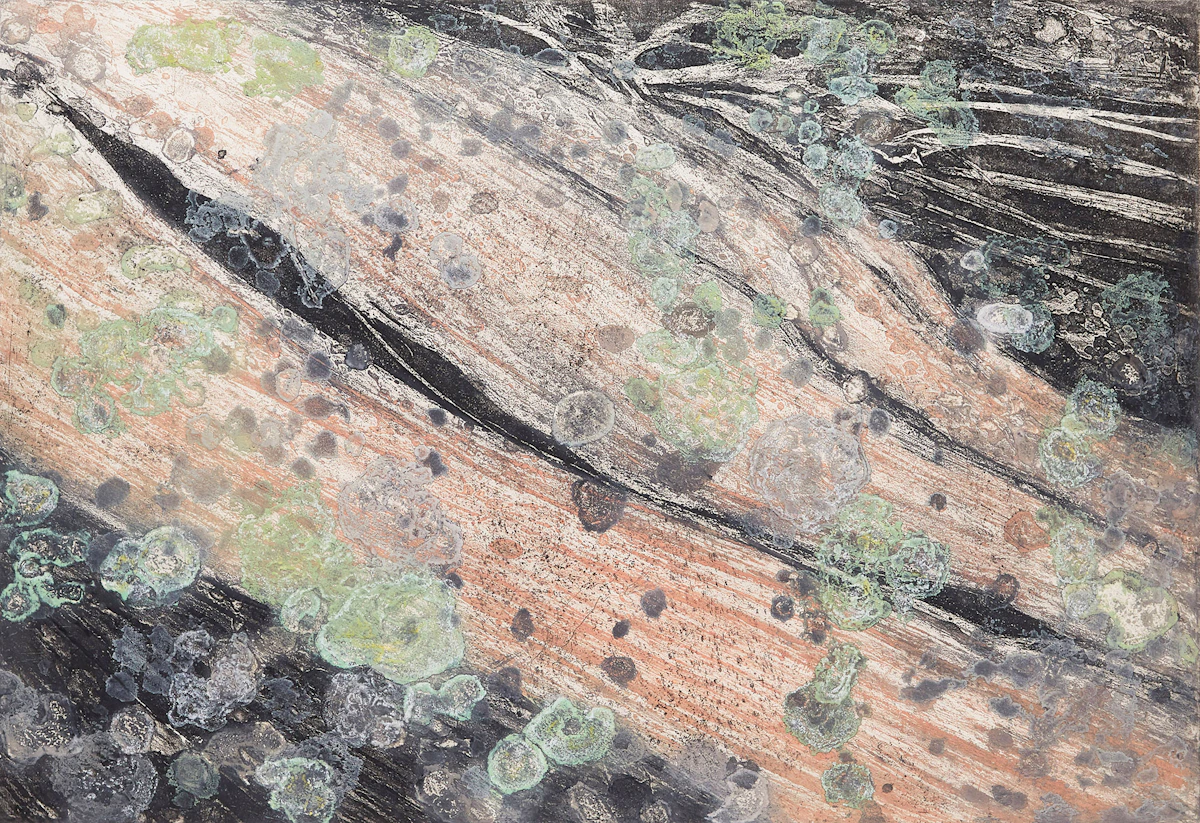 Edward John Bartram, Metamorphic Calligraphy, colour etching, 1996