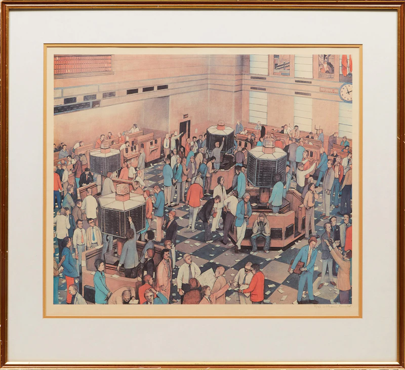 William Kurelek, Light Trading Day, Toronto Stock Exchange, colour lithograph - view 2