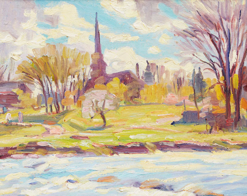 Bernice Fenwick Martin, Village on the Water, oil on board