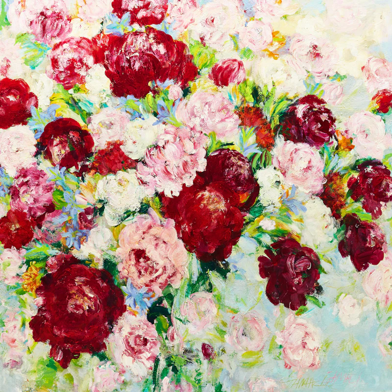 Elene Gamache, Floral Still Life, oil on board