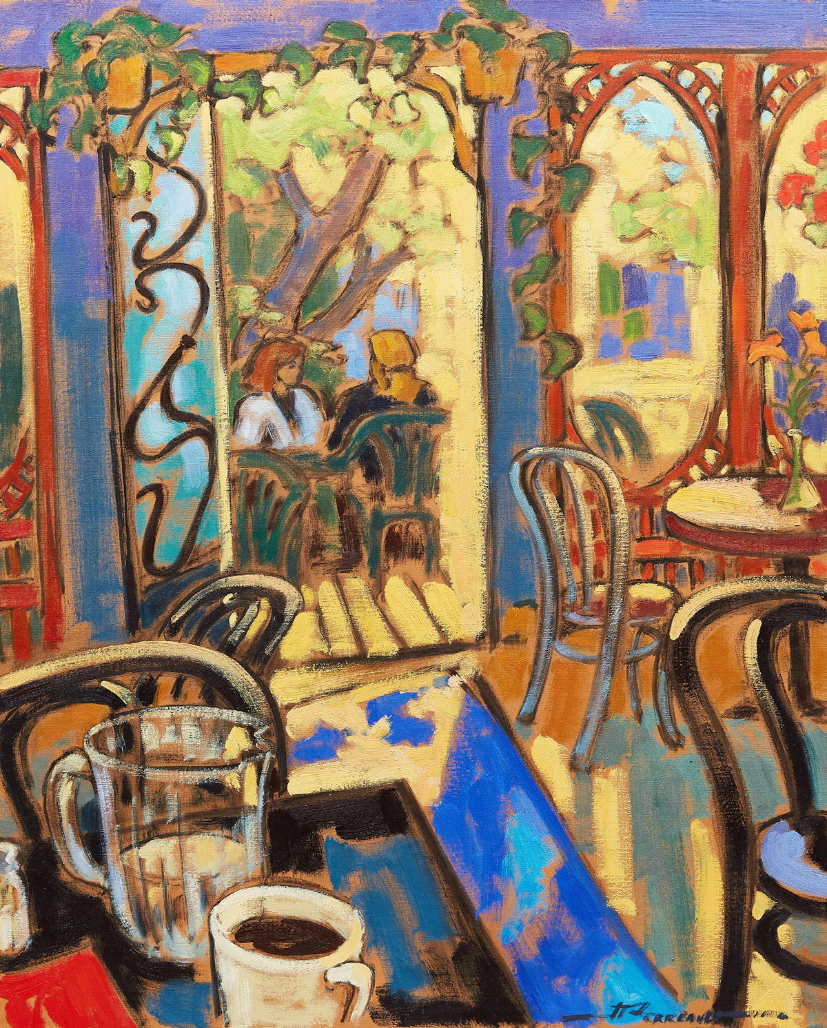 Jeannette Perreault, Porte ouverte sur la terrasse, oil on canvas, 1996