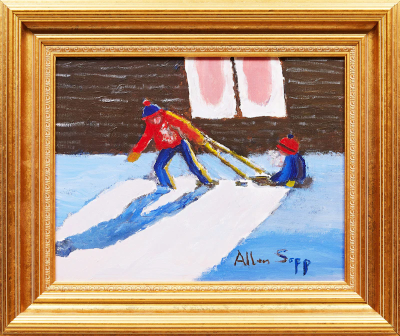 Allen Sapp, Sledding, oil on canvas - view 2