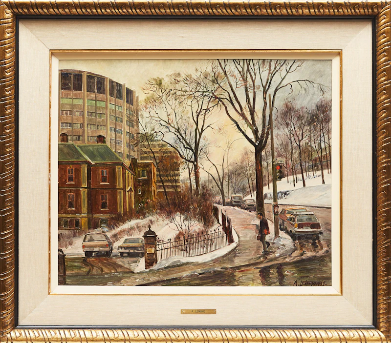 Andris Leimanis, Late Afternoon- A Winter View of Pine Avenue and Peel Street Looking West, oil on masonite, 1977 - view 2