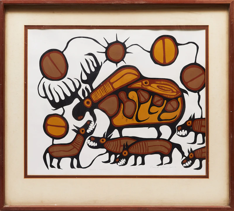Norval Morrisseau, Moose and Wolves, colour serigraph - view 2