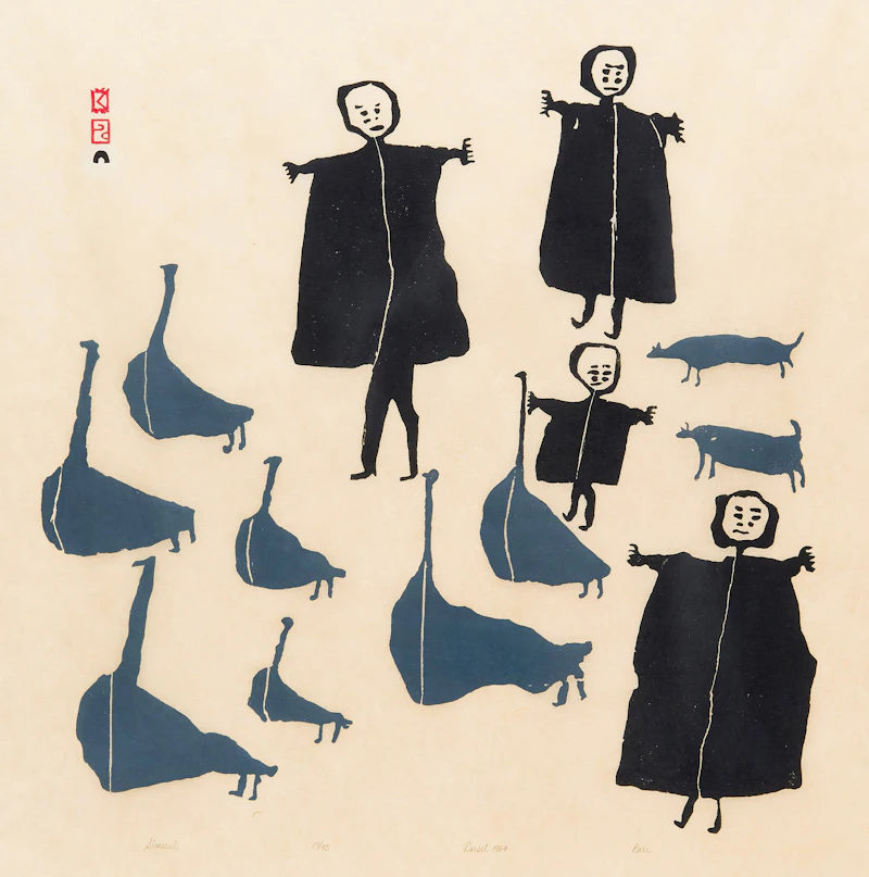 Parr, Untitled (7 Geese, 4  People, 2 Dogs), stonecut