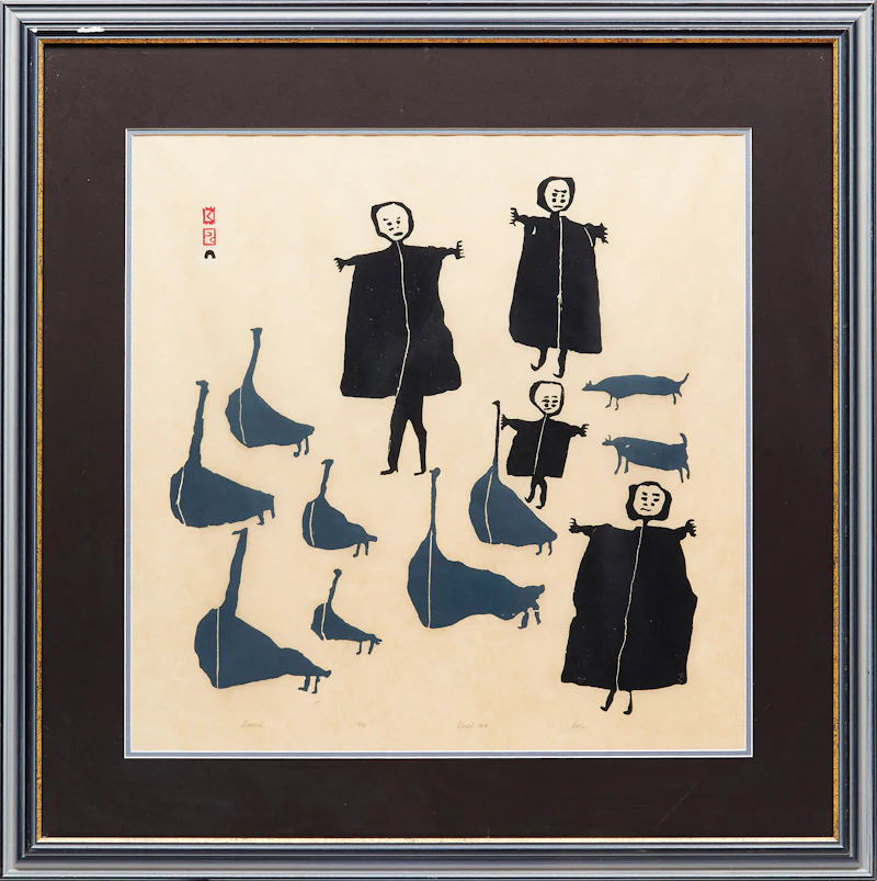 Parr, Untitled (7 Geese, 4  People, 2 Dogs), stonecut, 1964 - view 2
