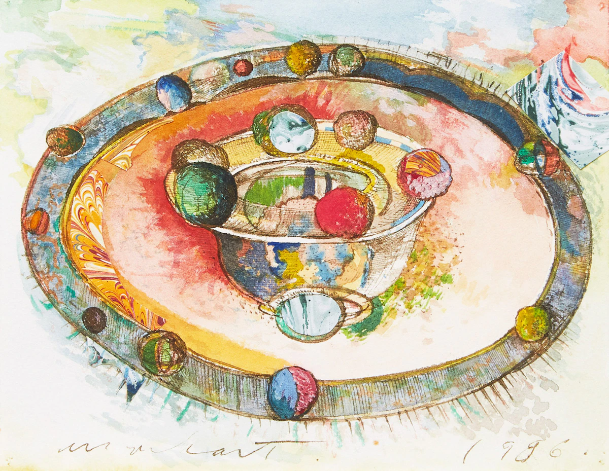 Tony Urquhart, Orbiting Oranges; Ceiling, Cafe de la Paix II, two watercolours, 1985, 1986