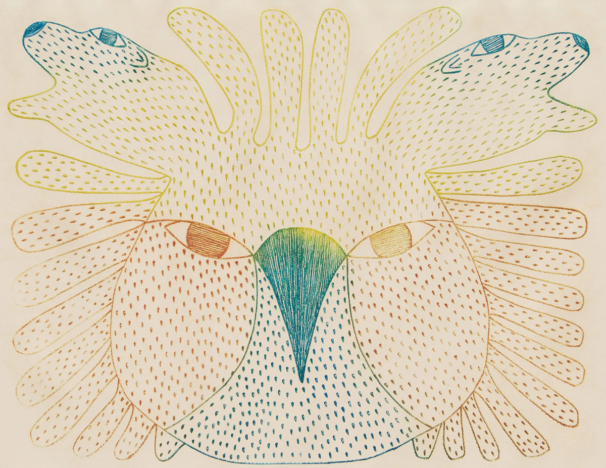 Kenojuak Ashevak, Owl Sprit, colour etching, 1967