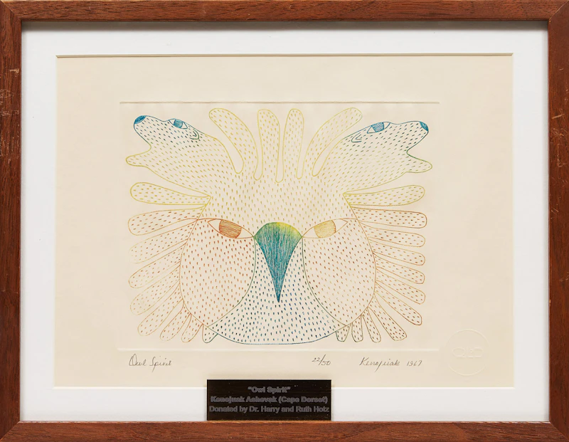 Kenojuak Ashevak, Owl Sprit, colour etching, 1967 - view 2