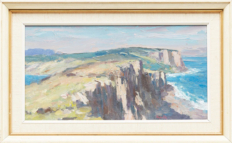 Gyrth Russell, Boats in Harbour; Tilt Rock Sky, watercolour; oil on board - view 5