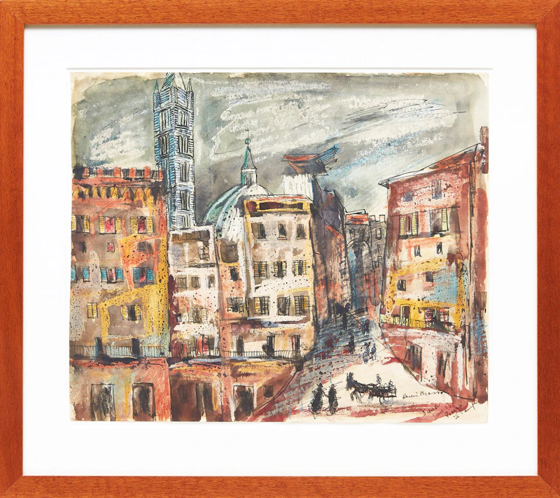 Henri Leopold Masson, Piazza del Campo, Sienna, mixed media on paper - view 2