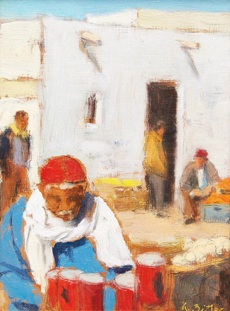 Antoine Bittar, Market Street, Douz, Tunisia, oil on board