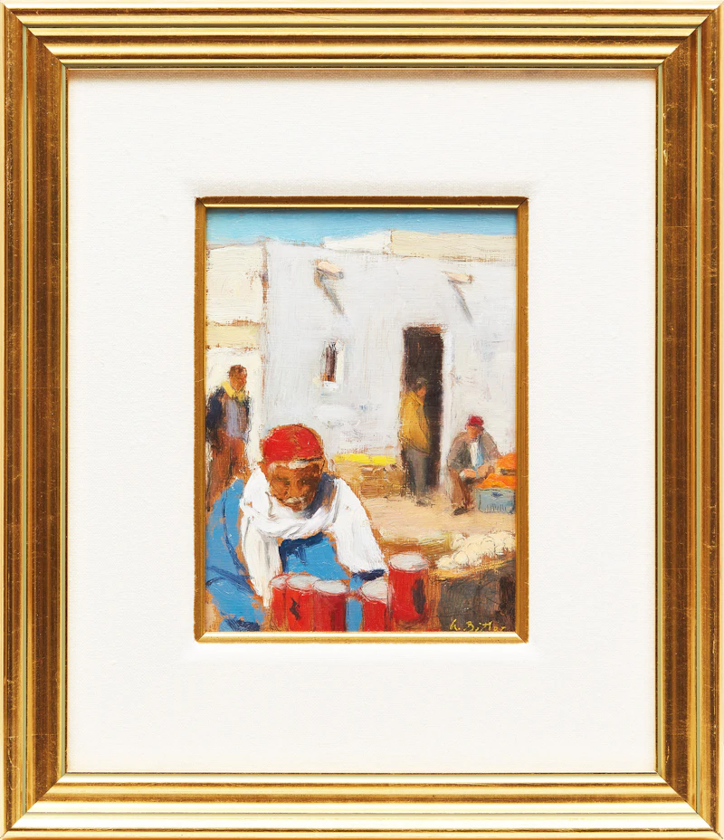 Antoine Bittar, Market Street, Douz, Tunisia, oil on board, 1997 - view 2