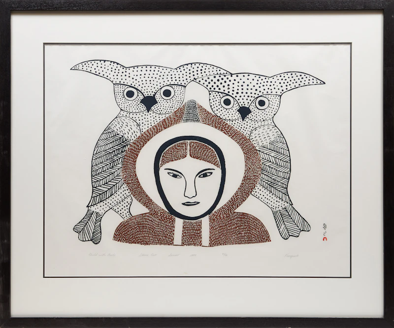 Kenojuak Ashevak, Child with Owls, stonecut, 1973 - view 2