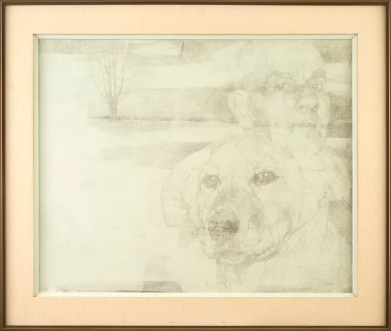 Portrait of Dog and Man by Sally Wildman