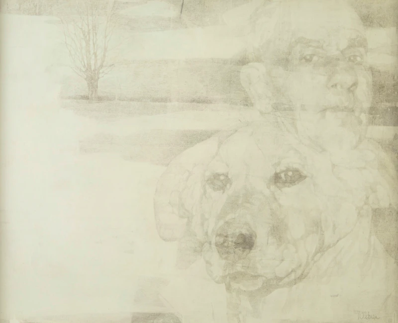 Sally Wildman, Portrait of Dog and Man, ink, 1976 - view 2
