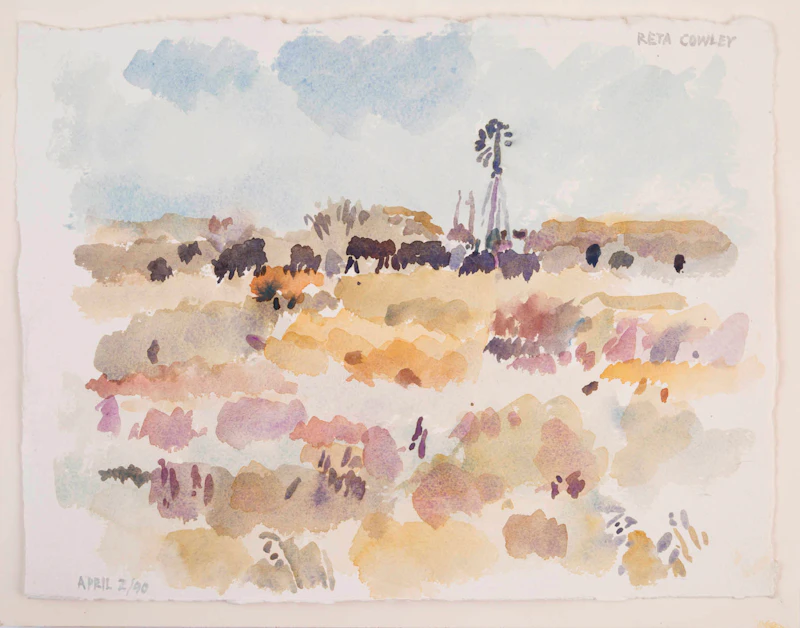 Cattle and Windmill by Reta Madeline Cowley