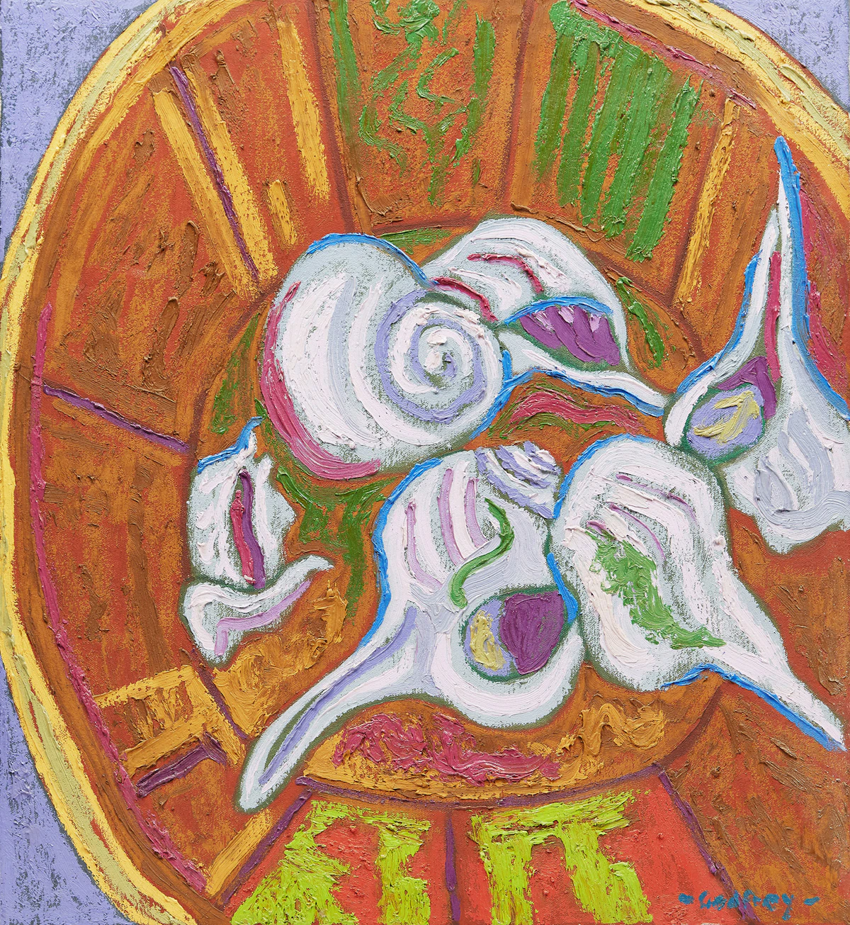 John Godfrey, Shallots, oil on canvas