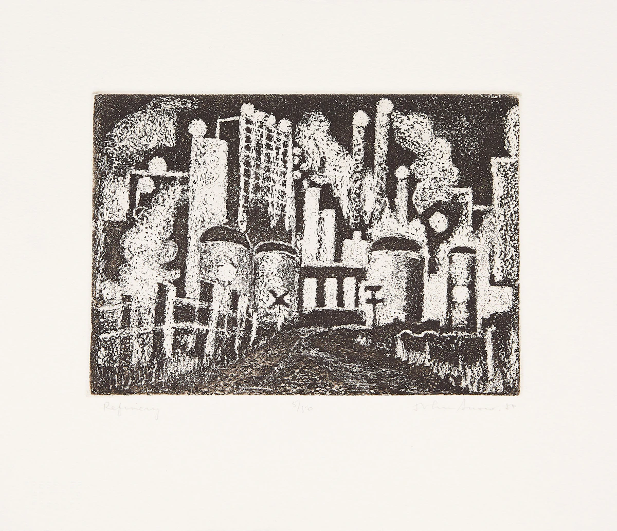 John Harold Thomas Snow, Refinery; Vestia; Waterfront; Studio, four prints