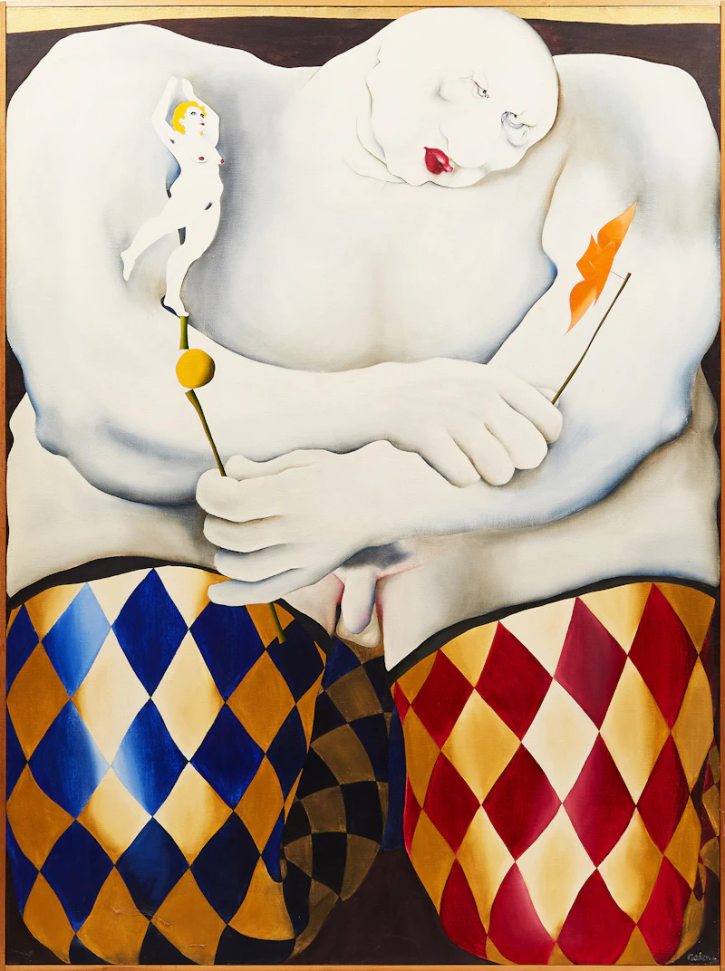 Dennis Geden, Arlequin, oil on canvas on masonite, circa 1970s - view 2