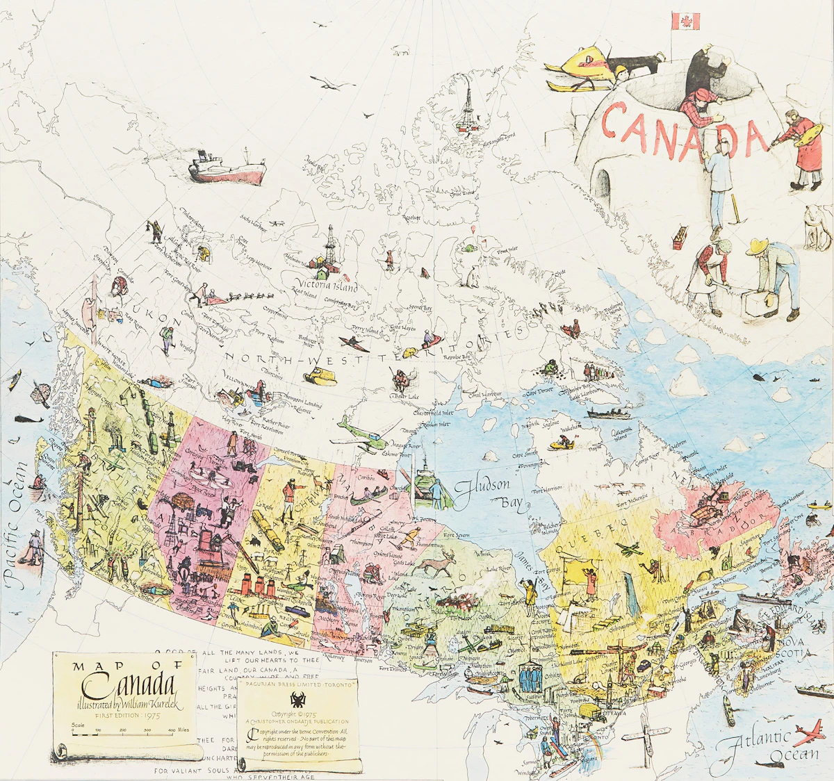 William Kurelek, Map of Canada, colour lithograph, 1975